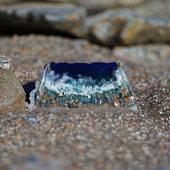 Hand poured Epoxy resin ocean perfume and jewelry tray 14X7 with acyrlic handles - Picture 4 of 5